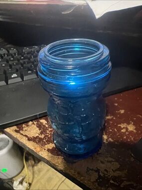 Vintage Blue Glass Honey Jar-Style Decorative Vase